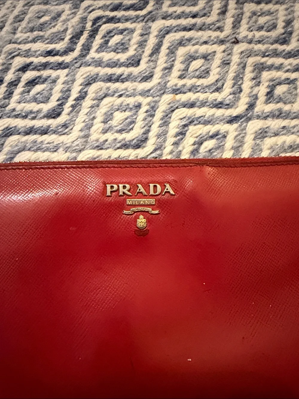 Prada Red Leather Zip-Around Wallet with Gold Logo